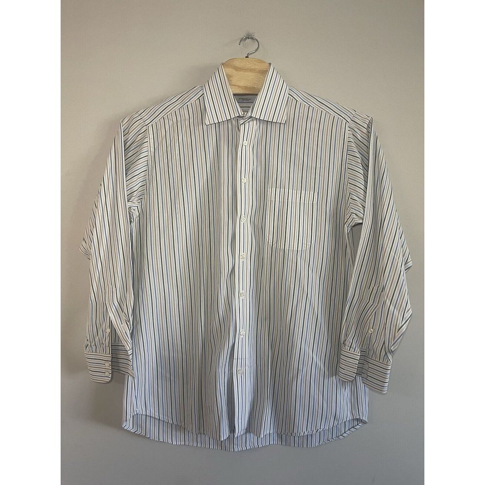 Burberrys London Dress Shirt Mens 16.5 Stripe Button Up Long Sleeve‎ USA Made